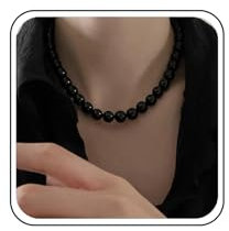 Aneneiceera Vintage schwarze Perlen Halskette Onyx kurze Onyx Kragen schwarze Rocailles Perlen Halskette Kettenschmuck für Frauen und Mädchen