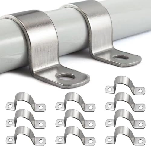 EYVRPAU 10 Stück U-Rohrschellen Doppel-Loch-Rohrschellen Befestigungsschellen Edelstahl für Sanitär Elektroinstallationen Sanitär Leerrohre (10mm Durchmesser)
