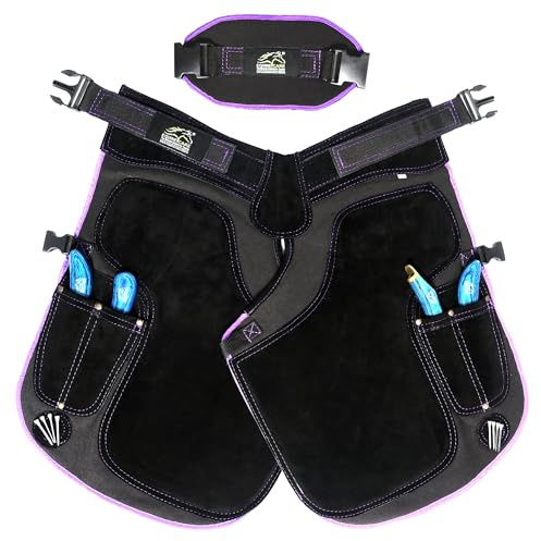 Equine Care Grembiule da donna con ghette da 58,4 cm, in pelle e tela, per tagliare zoccoli e ferro di cavallo, vita regolabile 71-132 cm, 2 mm, 500 g/m², supporto posteriore, 4 tasche per coltelli, 2