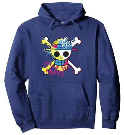 Cappello di Paglia Monopezzo Pirati Logo Monkey D Rufy Felpa con Cappuccio, Unisex per Adulti, Navy, M
