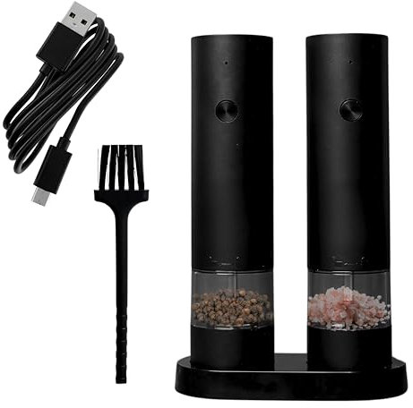 AZFEK Electric Salt and Pepper Grinder Set with Base- USB Rechargeable Electric Salt and Pepper Mill Adjustable Coarseness Spice Grinder One Touch Operation