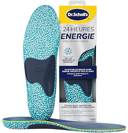 Dr.Scholl's Semelles multi-usages 24-Heures Énergie pour tout type de chaussures - Technologie Billes Rebond et Énergie - Soulage les pieds fatigués et douloureux - 1 Paire - Taille Large 40 à 47.5