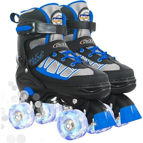Nattork Kinder Rollschuhe für Jungen, Blaue Verstellbare Rollschuhe für Jugendliche im Alter von 10, 11 und 12 Jahren für Anfänger Im Outdoor-Sport, das Beste Geburtstagsgeschenk für Kinder