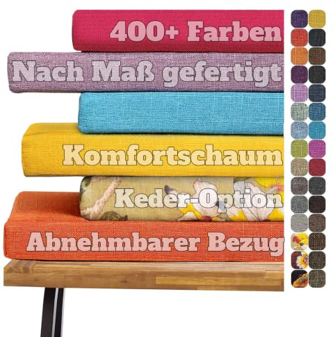 frides Cojín para Banco Personalizado a Medida para Cocina,Jardín y Ventana | 400+ colores,Funda desenfundable,Espuma 75D Premium,Base Antideslizante y Tela Impermeable Opcional para interior y exterior