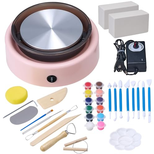 VEVOR Mini Tornio per Ceramica Diametro 158 mm, Piatto Girevole velocità di Rotazione Regolabile 0-140 Giri/min, Tornio per Argilla per Modellare l'Argilla, Adatto per Corsi di Ceramica, Rosa