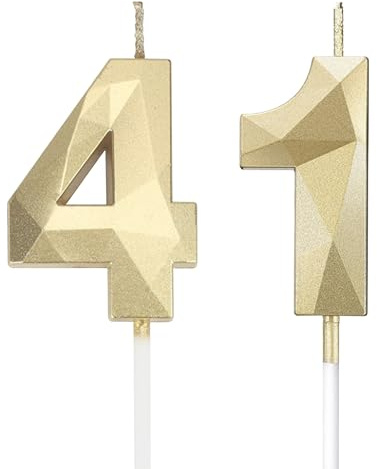 Velas de cumpleaños con números 41,3D, doradas, velas de cumpleaños para tartas, decoración de cumpleaños, velas de cumpleaños para niños, para fiestas, bodas, fiestas de empresa, aniversarios (oro