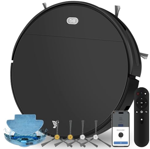 Yigars 2025 Robot Aspirapolvere Lavapavimenti 2in1 Robot Aspirapolvere con Fino a 4500Pa 7,8cm Ultra Sottile App/Alexa Ideale per Peli di Animali/Tappet-Nero