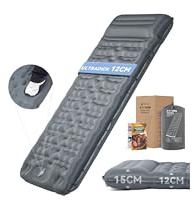 HIKENTURE Materassino da campeggio, 12 cm, ultra spesso, ultraleggero con cuscino, materassino gonfiabile, dimensioni ridotte, materassino gonfiabile, materassino gonfiabile con pompa a piedi, per