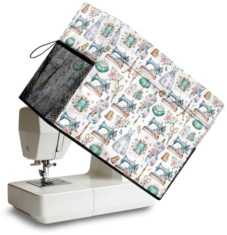 Peacoblue Sewing Machine Cover with Storage Pockets,Sewing with Flowers Sewing Machine Dust Covers for Standard Machines,Protective & Decorative Sewing Machine Case with Handle Sewing Element | With Storage Pockets, Protective Sewing Machine Case, Durable Fabric, Dustproof Cover for Standard Sewing Machines