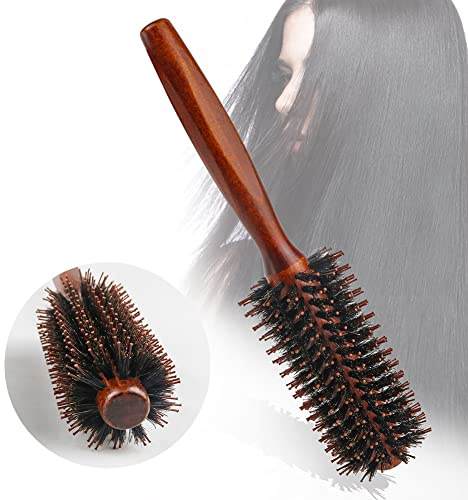 Boar Bristle Round Brush,Wooden Handle Styling Brush for Men and Women Anti Static Hairbrush for Hair Blowing, Styling, Curling, Detangling and Straightening(SIZE:8.78 Inch)