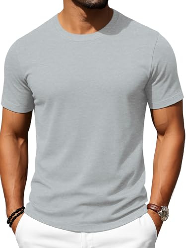Runcati T-shirt à manches courtes pour homme - Uni - Col rond - Pour l'été, la gym, le fitness, le sport, le sport - T-shirt léger - Coupe droite