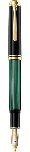 Pelikan Füllhalter Souverän 1000, Schwarz-Grün, Feder M (mittel), hochwertiger Kolbenfüller im Geschenk-Etui, 987594