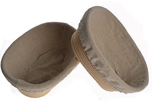 Pack of 2 8/21cm Oval Banneton Brotform Bake Bread Dough Rising Proofing Proving Rattan Basket with Linen Liner