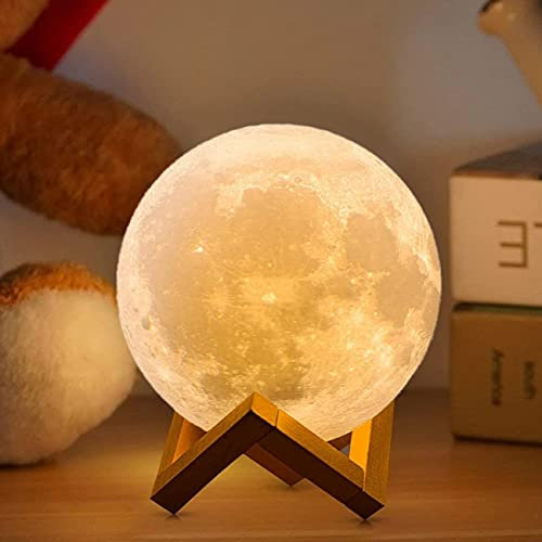 ACED Lampe lune 3D Lampe de lune 2024 Mise à niveau 16 Couleur Avec support en bois/Distant/Contrôle tactile Cadeaux pour les filles Femmes Petite amie Garçon Diamètre 18cm