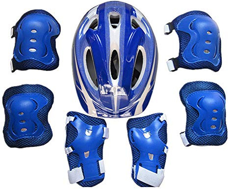 Clenp Protecteur De Patin à roulettes pour Enfants, Patins à roulettes pour Enfants, Casque De Sécurité pour Vélo, Genou, Coude, Protège-Poignets Bleu foncé Taille Unique