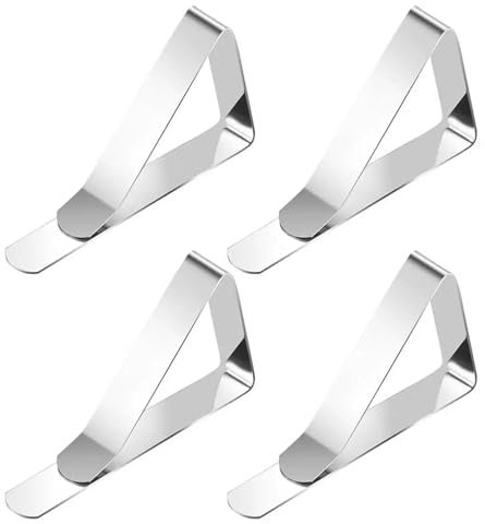 4 Pack Tablecloth Clips, Stainless Steel Clamps for Thick Tables of 1-6 cm, Table Cloth Holder Clips for Picnic and Dining Table Covers, Secure Table Covering Indoors and Outdoors