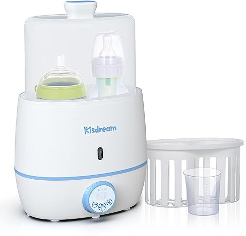 Flaschenwärmer Baby, 6-in-1 Doppel Sterilisator für Babyflaschen und Babykostwärmer, Warmhaltung, Genaue Temperaturregelung, geeignet für alle Babyflaschen, LCD-Display, 1678-12(Hellblau)