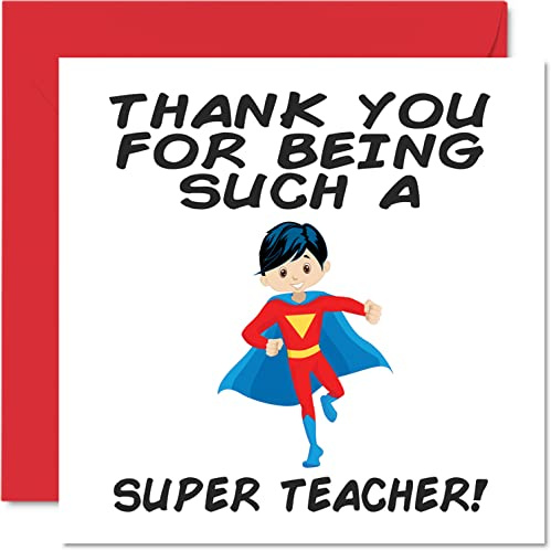 Stuff4 Cartes de remerciement pour enseignant – Super Teacher Male – Cartes de remerciement pour enseignant, elle ou lui, carte de remerciement humoristique, 145 mm x 145 mm