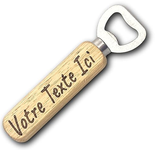 Décapsuleur personnalisé en bois – Lot au choix (1 à 100) tarif dégressif – Cadeau invité mariage, EVG, anniversaire, fête des grands-pères, Noël – Gravure laser en France –