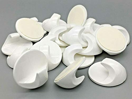 20 x Stick on Hooks 38mm Self Adhesive Plastic Sticky Coat Hook Door Wall White