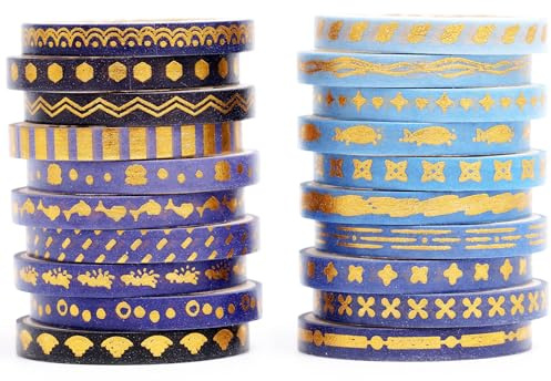 YUBX Mager Washi-tejp set maskeringstejp 20 rullar dekorativt självhäftande band för scrapbooking DIY hantverk 5 mm bred (marinblå)
