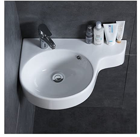 HEXEH Lavandino da Bagno Lavandino ad Angolo for Bagno, lavabo sospeso, Piccolo Mini Appartamento, lavabo Triangolare in Ceramica Bianco a Parete Adatto per i bagni (Color : 1 Left Hole)