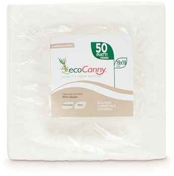 ECOCANNY, Piatto Fondo in Canna da Zucchero, Elegante e Biodegradabile, Diametro 190mm, Perfetto per Zuppe e Piatti Caldi, Compostabile, Ideale per Uso Quotidiano e Eventi Eco-friendly, 50 Pezzi