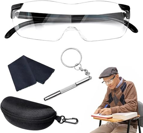 Aoreun Lupenbrille mit Brillenetui, Kopf Lupenbrille für Brillenträger 300% Vergrößerungsbrille Vergrößerung Brille Für Brillenträger Lese Lupenbrille für Naharbeit, Lesen, Nähen, Reparatur