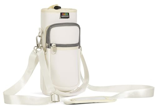 Nuovoware Bolsillo de Botella Agua Portátil Neopreno, Bolsillo con Correa Hombro Prueba Caída, Funda Impermeable 750ml Botella Agua Protectora para Viaje, Blanco Lechoso