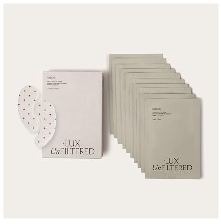 + Lux Unfiltered Iced Latte Cooling Under Eye Patches - Anti-Slip Caffeine Infused Korean Eye Mask - Reduces Puffiness, Brightens & Hydrates - Niacinamide & Hyaluronic Acid - Vegan - 10 Pairs