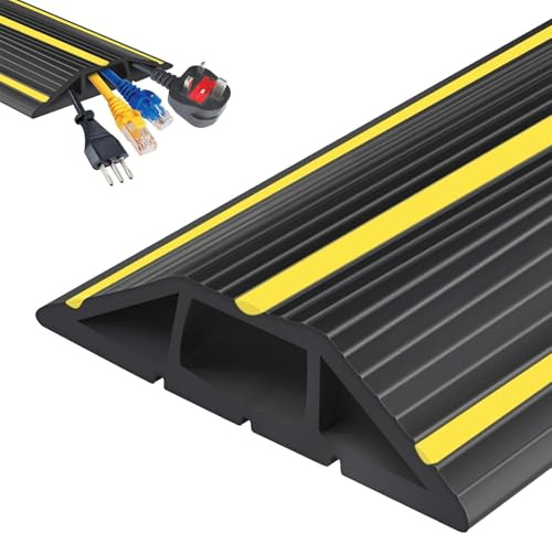 Inscrip Golvkabelbrygga, kabelkanal med 3 kabelkanaler, flexibel PVC golvkabelskydd, golvkabelkanal, kabelmatta för kontor, detaljhandelsbutiker, konserter, fabriker och garage (typ A-2 m)