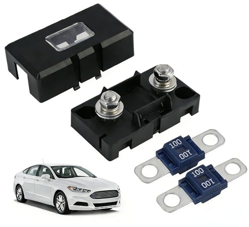 1 Pezzi Portafusibili ANS per Auto con 2 Pezzi Fusibili Midi Bolt On da 100A, Adatto per Auto, Camion, Veicoli da Costruzione, Macchine Agricole, Bus e Roulotte - Protezione Circuiti (100A)