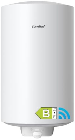 COMFEE' D80-15EFG-ES Calentador de agua eléctrico vertical, Wi-Fi, control remoto por smartphone, montaje en pared sin necesidad de taladrar, 80 L, tamaño compacto, fácil de instalar