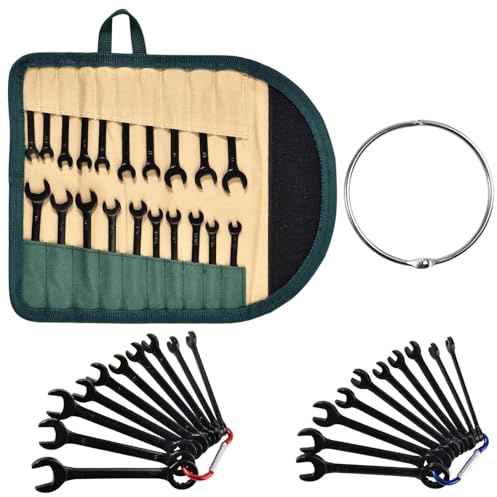 GOLD DEER Mini-Schraubenschlüssel-Set, Standard, metrisch und SAE, 4 mm-11 mm, offenes Ende und Ringmaulschlüssel-Set, Super mit Aufbewahrungstasche und Schlüsselringen, schwarze elektrophoretische