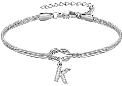 RMMD Silver Bracelet for Women, 18K White Gold Plated Letter K Initial Bracelet Knot Charm Bracelet Silver Jewellery Jewelry Bridesmaid Gift Birthday Mothers Day Gifts for Mum Grandma