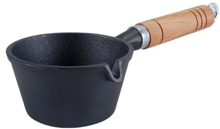Durlo Olla De Hierro Fundido Para Leche, Antiadherente, Para Derretir Queso, Mantequilla Y Aceite Con Mango De Madera, Ideal Para Leche, Dulces Y Chocolate.