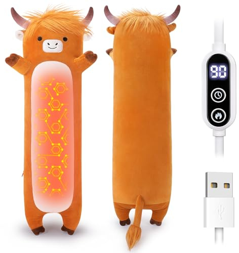 Electric Heating Pad for Period Pain Relief Heating Pad Cramps USB Powered Cuddly Soft Highland Cow Plush Electric Heat Pad for Neck Shoulder Back Animal Heated Pad for Unisex Heat Pad Electric
