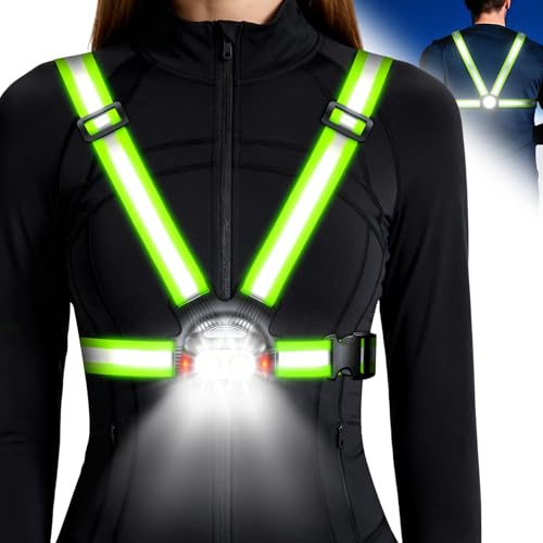Mohard Running Lights for Runners, 500LM Rechargeable Running Chest Light with 7 Modes & 45° Adjustable Beam, IPX4 Waterproof 360° Reflective Running Vest, Body Torch for Night Walking/Jogging/Hiking