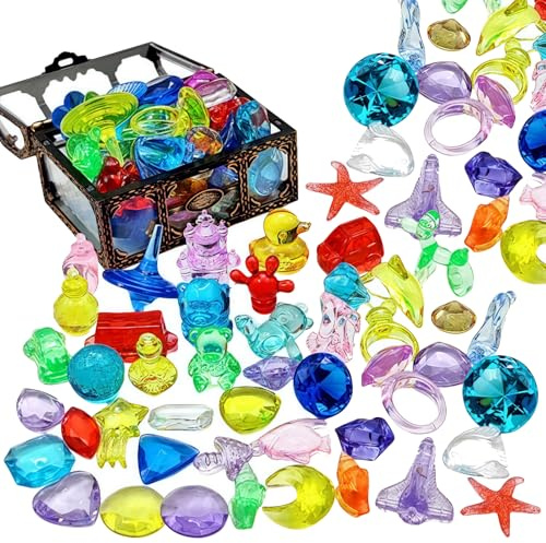 CHUANFU 60 Piezas Piedras Preciosas para Niños, Acrilico Cristal Diamante Colores, Irregulares Piedras Decorativas de Relleno para Búsqueda Tesoro, Bodas de Fiesta