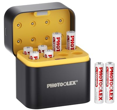 PHOTOOLEX Pilas Recargables AAA de Litio Paquete de 8 con Cargador, 1300mWh Baterías de Alta Capacidad 1.5V AAA, Baterías Recargables de Larga duración Triple A de Iones de Litio con Cargador rápido