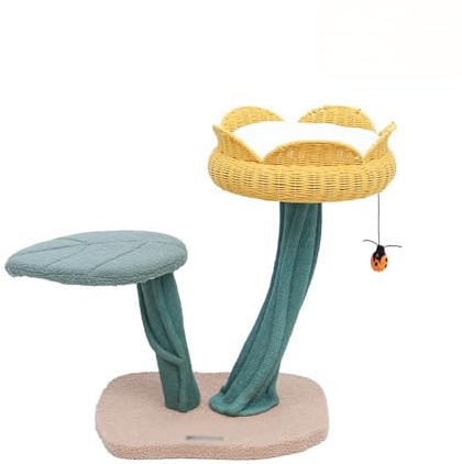 cat Scratching Post Tulip Cat Climbing Frame Cute Tree Multi-Layer Structure Ladybug Toy Scratch Post cat Toys(Yellow,Small)