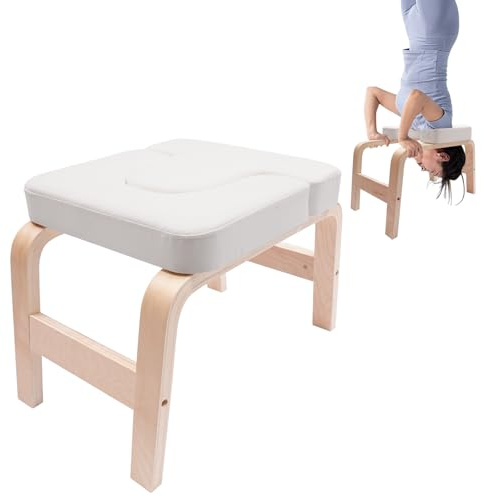 ZHDPYHDD Yoga Headstand Bench, Stable Inversion Table with Solid Wood Frame, Multi-Purpose Yoga Chair for Home Core Training, Balance Exercise, Fitness Gym, White