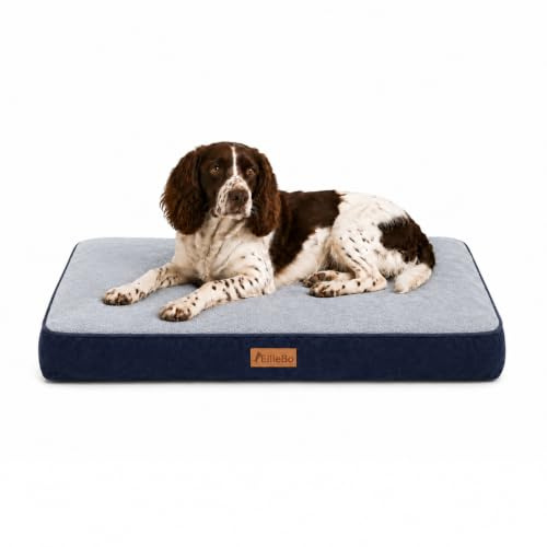 Ellie-Bo Matelas Doux et Lavable, pour Chiens, Bordures en Velours Côtelé et Revêtement en Fausse Fourrure, Rembourrage en Fibres de Polyester, pour Cage de 91,4 cm, L, 87 x 57 x 10 cm, Bleu/Gris