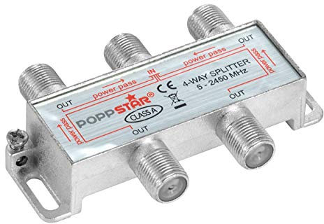Poppstar Sat-Verteiler Splitter Umschalter 4-Fach (analog/digital/BK/unicable/HD/4K tauglich) für TV, Satellit, Fernseher, Radio, LNB
