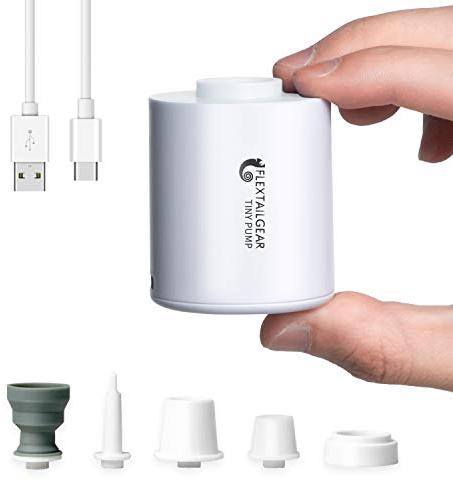 FLEXTAILGEAR Tiny Pump Portable Air Pump, Ultra-Mini with 1300mAh Battery USB Rechargeable to Inflate Deflate for Pool Floats Air Bed / Mattress Swimming Ring Vacuum Storage Bags (White)