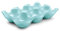 Flexzion Ceramic Egg Holder for Fridge - 6 Cups Egg Tray Half Dozen Porcelain Container Keeper Storage Organizer Decorative Serving Dish Serveware for Refrigerator Countertop Display Kitchen (Blue)