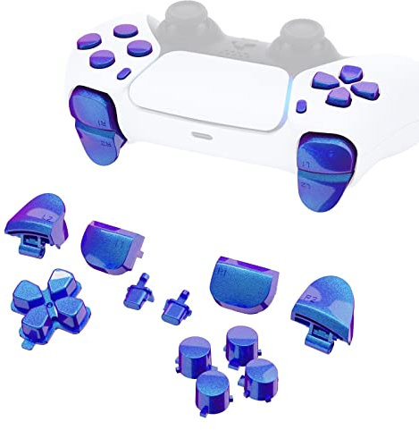eXtremeRate Replacement D-pad R1 L1 R2 L2 Triggers Share Options Face Buttons for ps5 Controller BDM-010 BDM-020, Full Set Buttons Repair Kits with Tools - Without Controller - Chameleon Purple Blue