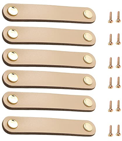 Niaciswe Poignées en Cuir 6 Pièces Poignée en Cuir pour Meuble Poignées de Placard 140 x 25 mm Boutons de Porte de Tiroir Avec vis Poignée de Cabinet Accessoires pour Tiroir Armoire