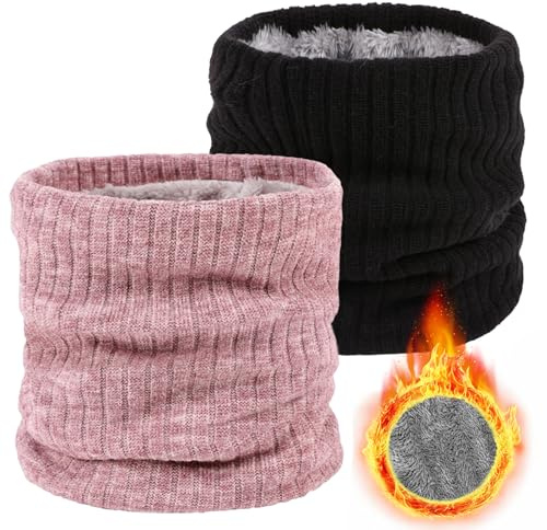 lifwimner Winter Fleece Neck Warmer Mens Ski Mask Face Warmer Neck Gaiter Neck Scarf Women Thick Windproof 2 Pack(Black Pink)
