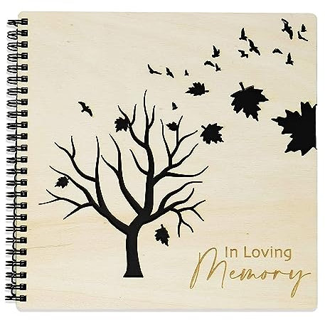 Memory Book for Funeral - Cover Made from Wood, Thick Paper Pages (Memory Book)